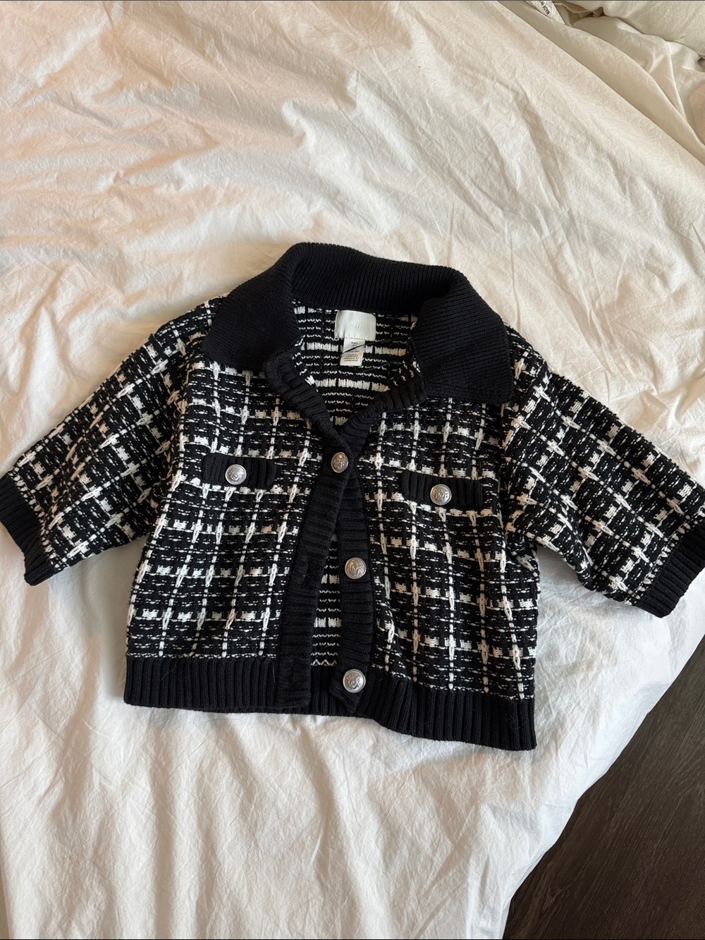 H&M Black & White Tweed-Style Knit Cardigan